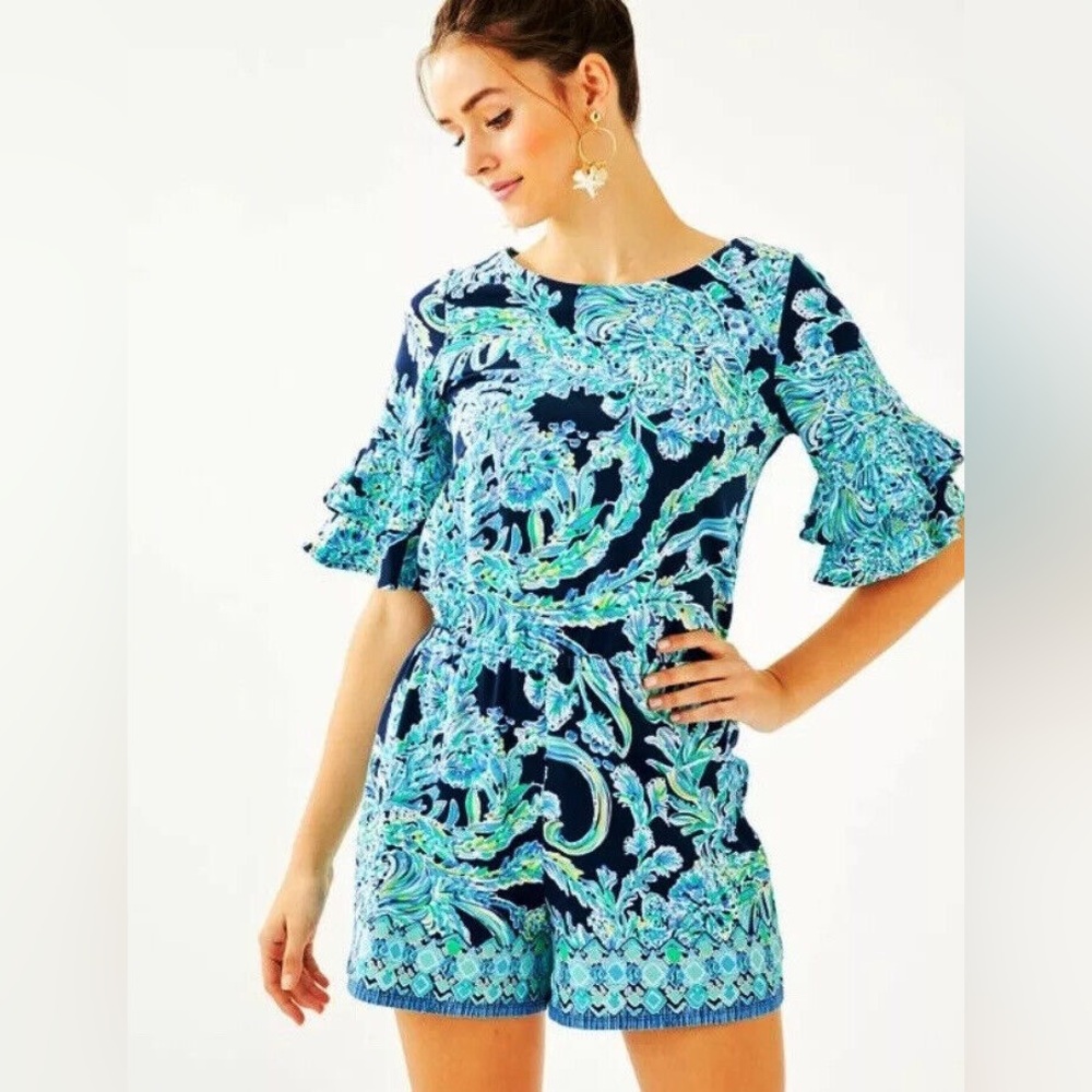 Lilly Pulitzer Lula Romper High Tide Navy Blue Scuba Doo - Medium
